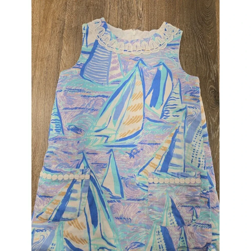 Lilly Pulitzer Girls Classic Shift Dress Girls 8 Aboat Time Purple Sail Boats